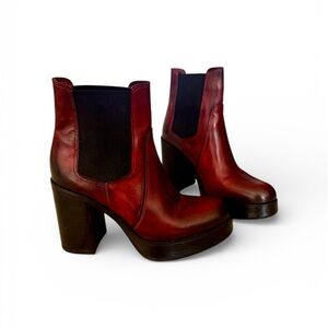 Women's Italian Leather Ankle Boots - Burgundy Size 39M (approx 8 US)